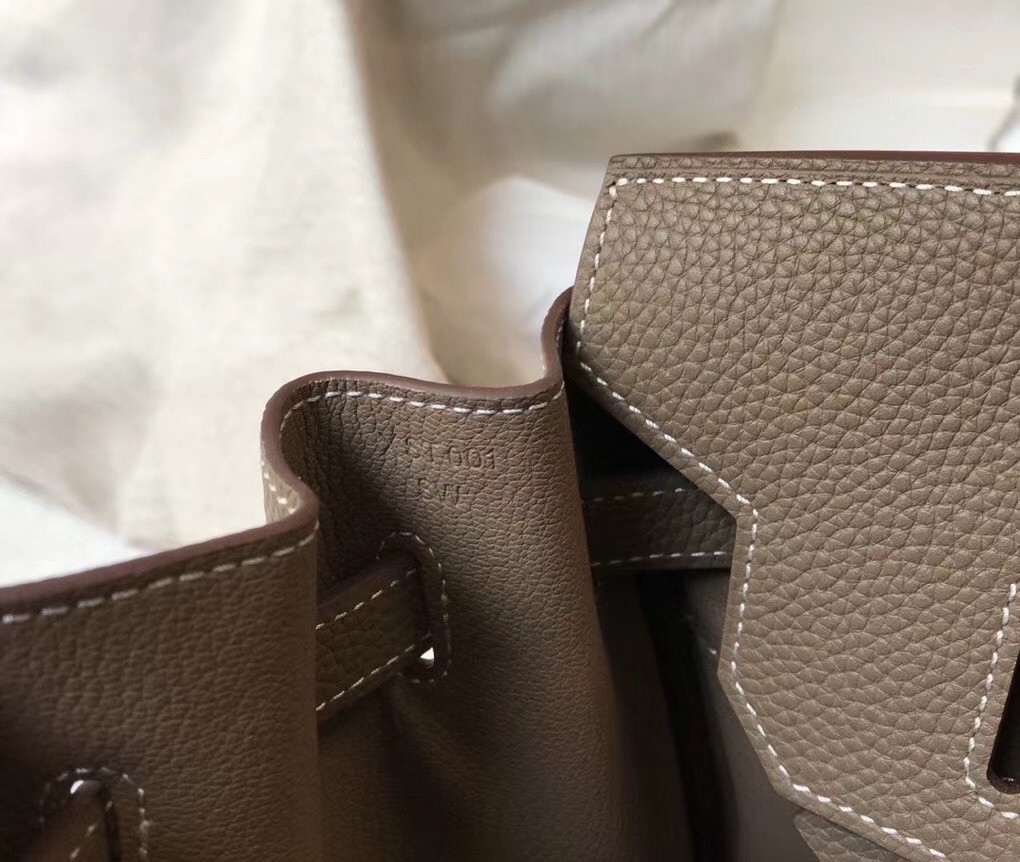 Hermes Taupe Clemence Birkin 35cm Bag