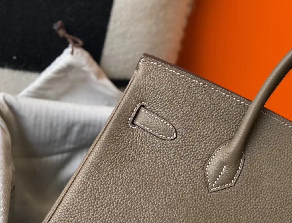 Hermes Taupe Clemence Birkin 35cm Bag