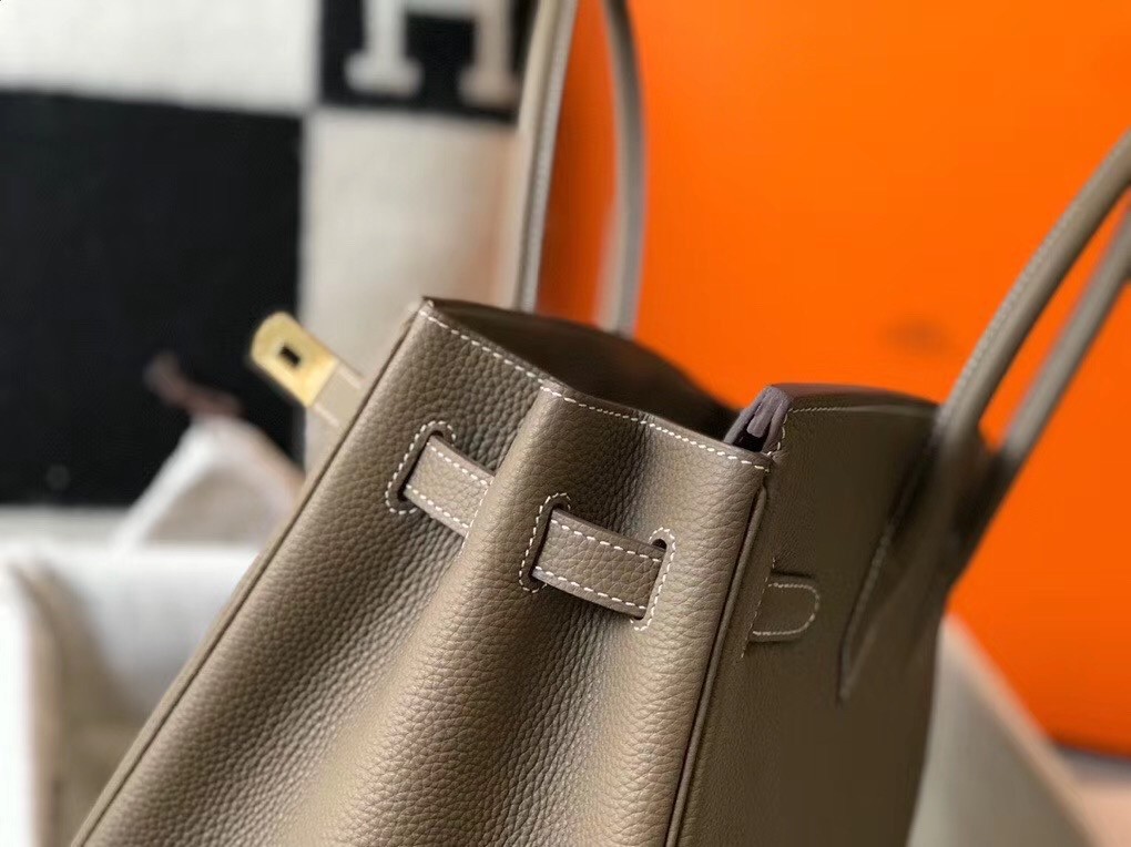 Hermes Taupe Clemence Birkin 35cm Bag