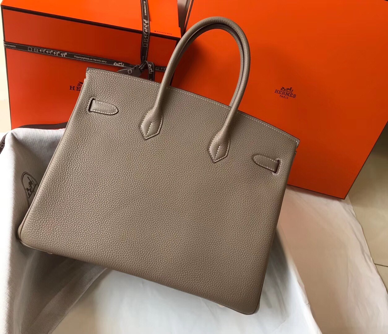 Hermes Grey Clemence Birkin 35cm Bag