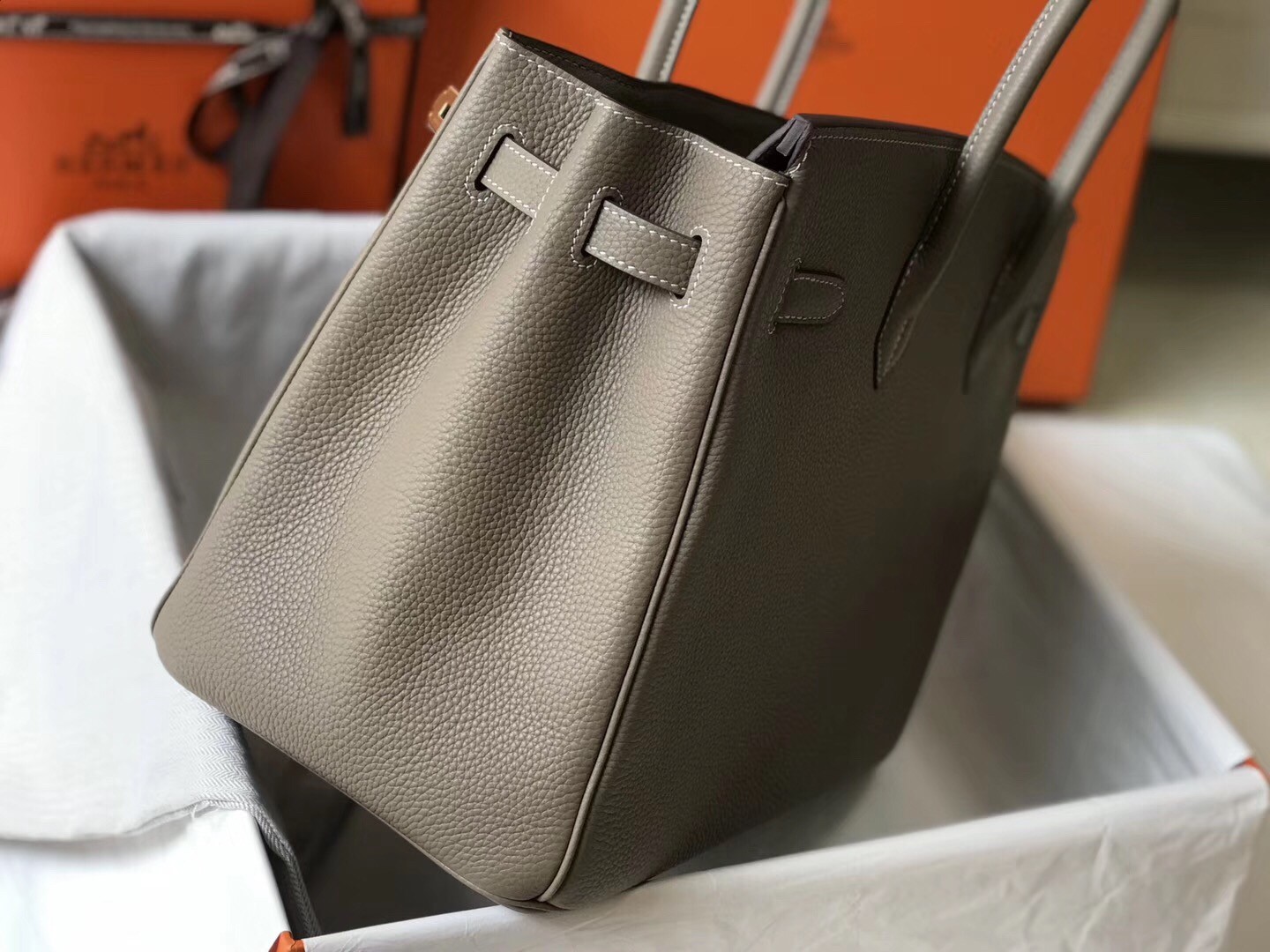Hermes Grey Clemence Birkin 35cm Bag