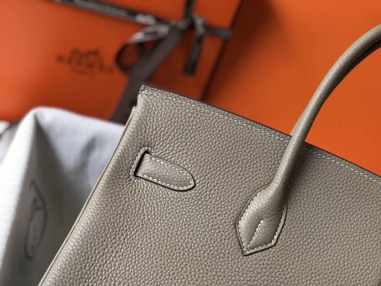Hermes Grey Clemence Birkin 35cm Bag