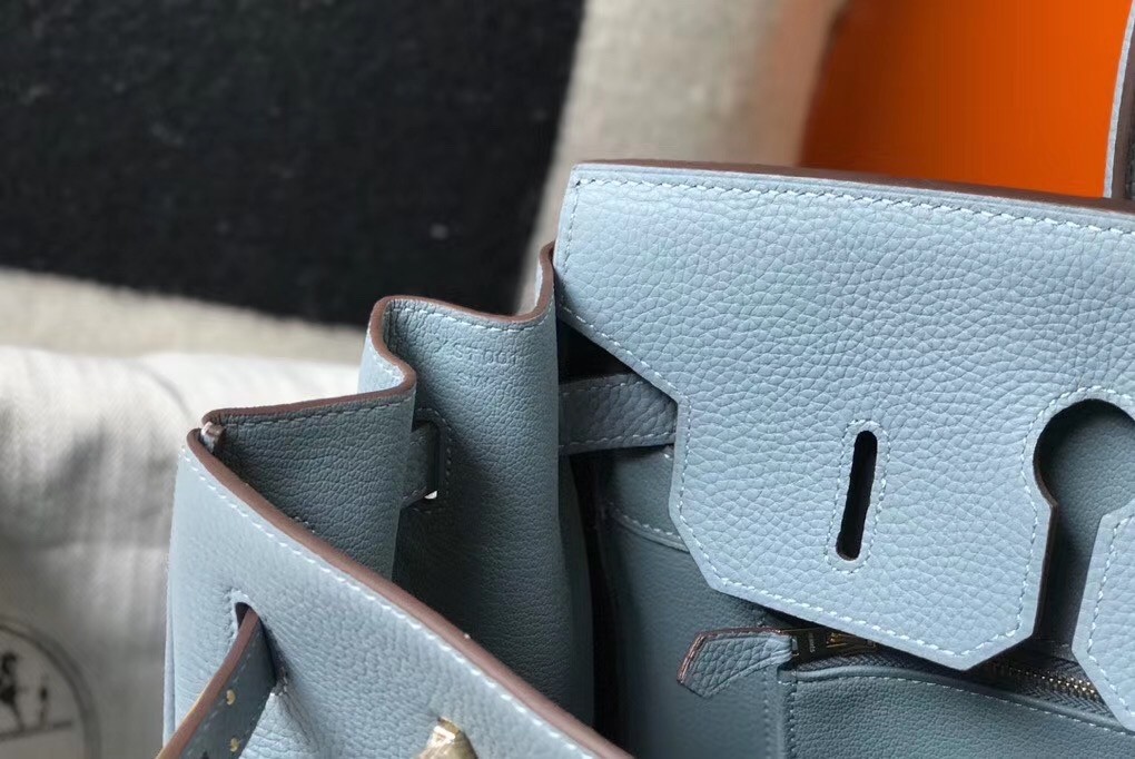 Hermes Blue Lin Clemence Birkin 35cm Bag
