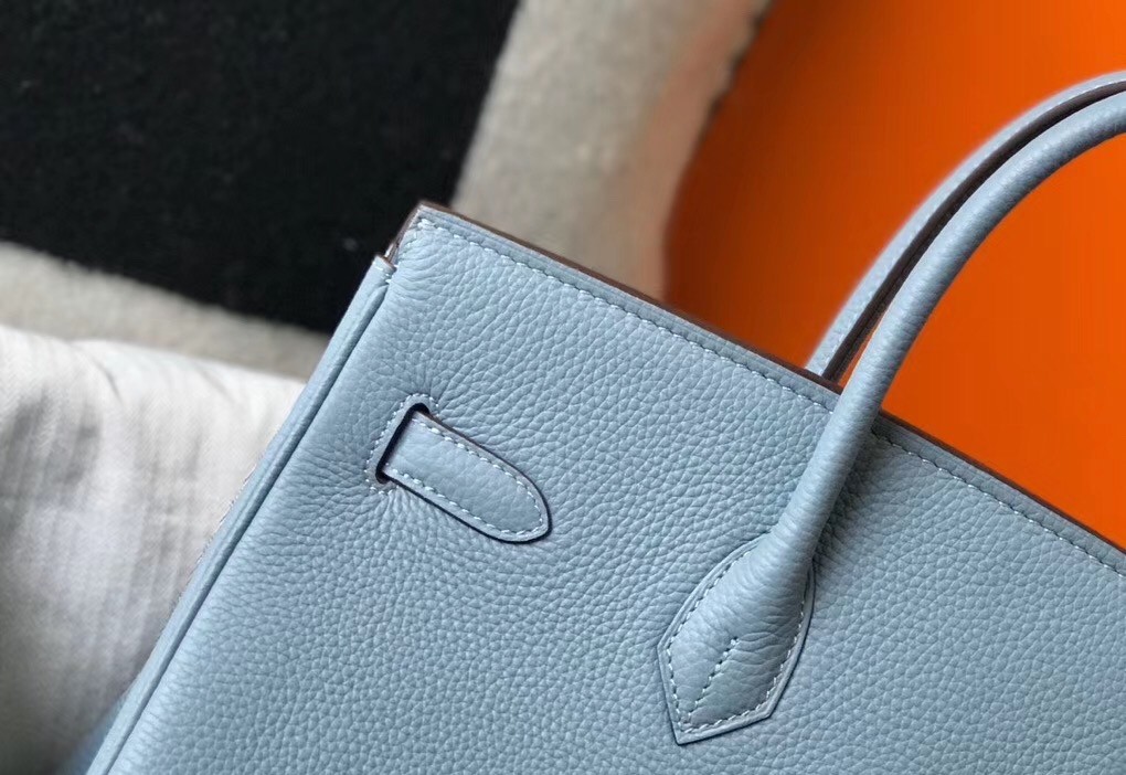 Hermes Blue Lin Clemence Birkin 35cm Bag