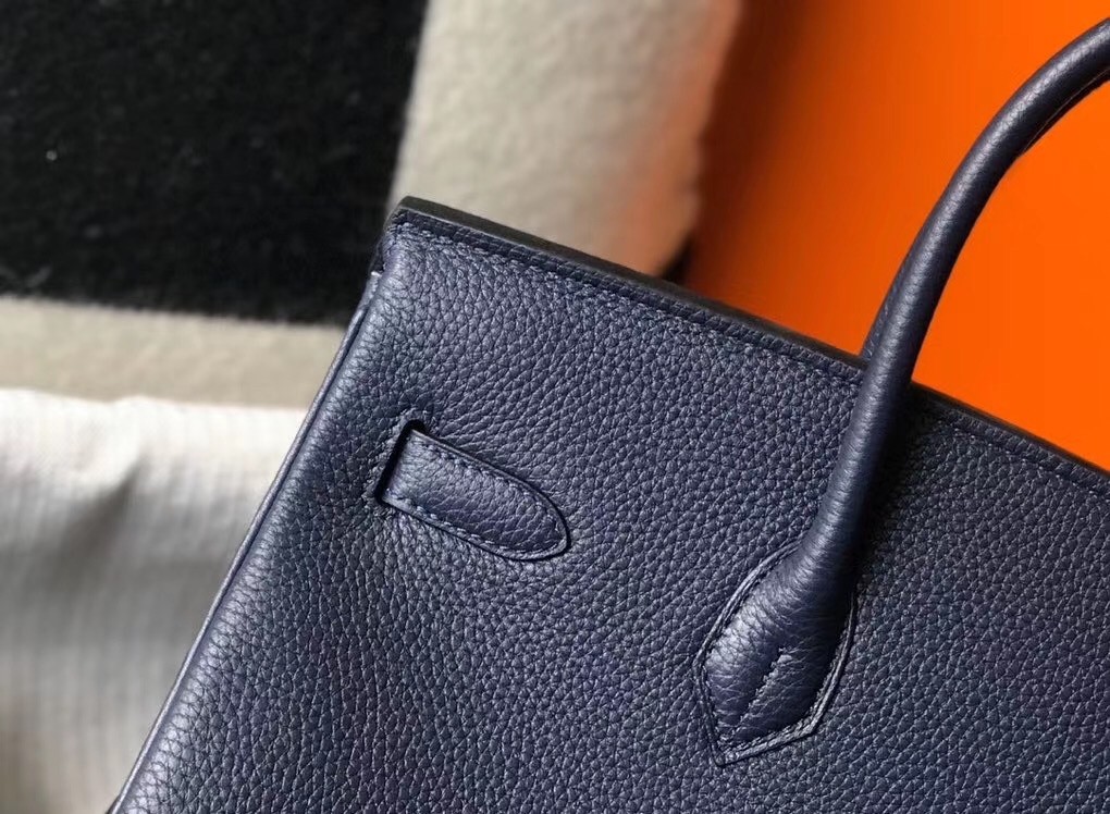Hermes Navy Blue Clemence Birkin 35cm Bag