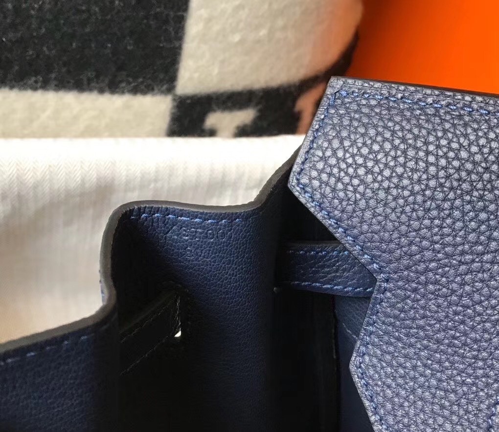 Hermes Navy Blue Clemence Birkin 35cm Bag