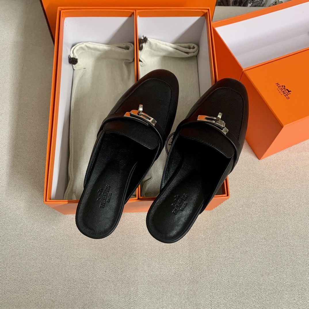 Hermes Women's Oz Mules in Black Leather