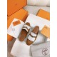 Hermes Women's Oz Mules with Fringed in Brown/White Leather