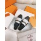Hermes Women's Oz Mules with Fringed in Black/White Leather