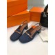 Hermes Infinie 50 Slingback Pumps in Denim