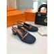 Hermes Infinie 50 Slingback Pumps in Denim