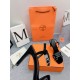 Hermes Heden 80 Sandals in Black Suede Leather with Rhinestone
