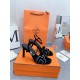 Hermes Heden 80 Sandals in Black Suede Leather with Rhinestone