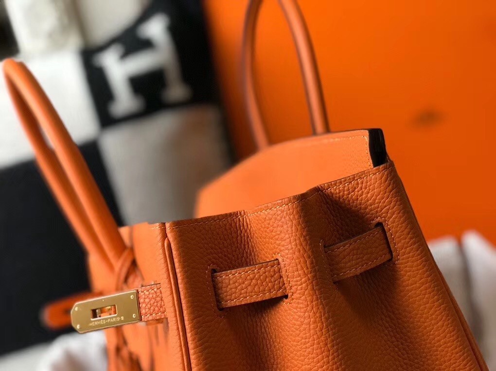Hermes Orange Clemence Birkin 35cm Bag