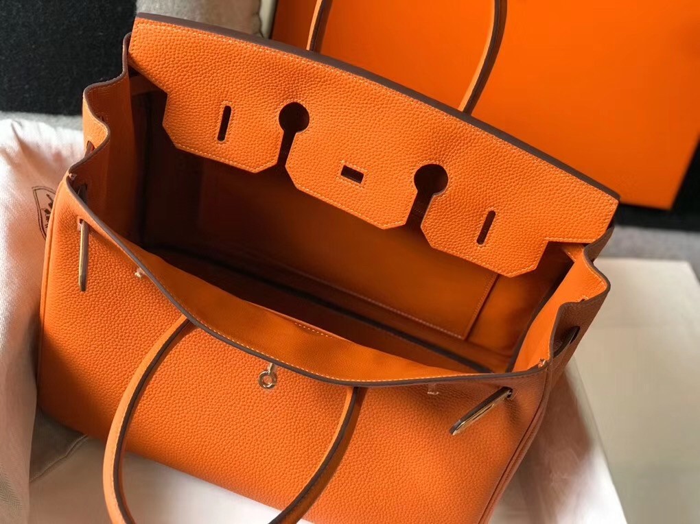 Hermes Orange Clemence Birkin 35cm Bag