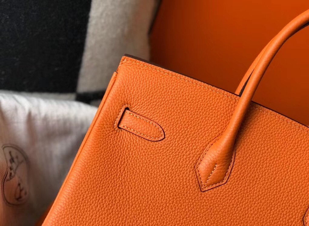 Hermes Orange Clemence Birkin 35cm Bag