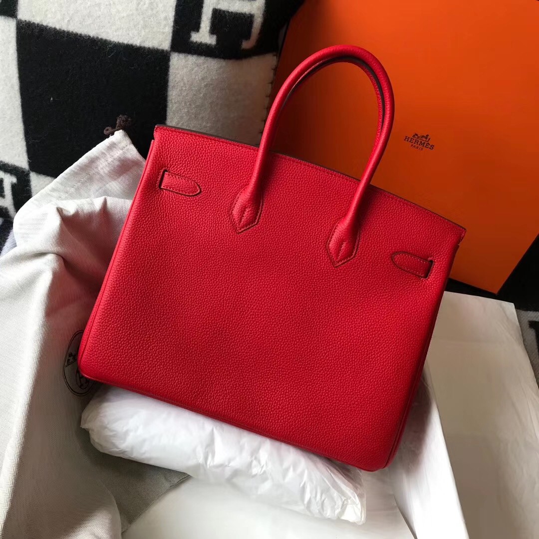 Hermes Red Clemence Birkin 35cm Bag