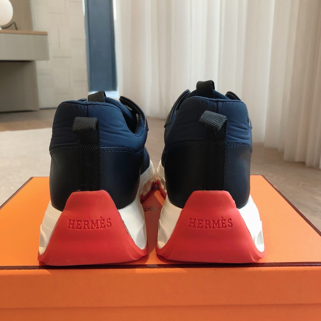 Hermes Men's Impulse Sneakers in Navy Fabric and Leather