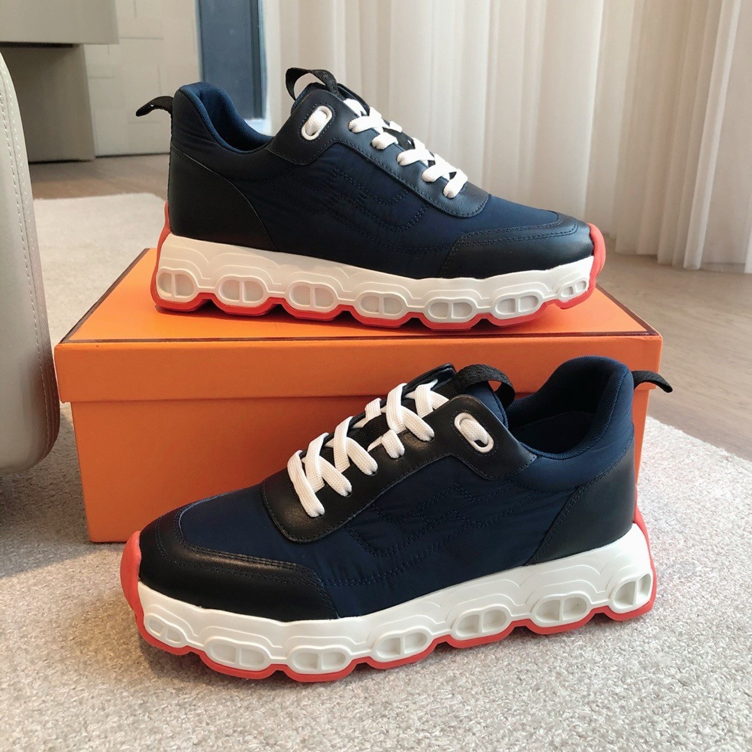 Hermes Men's Impulse Sneakers in Navy Fabric and Leather