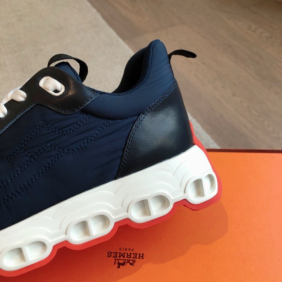 Hermes Men's Impulse Sneakers in Navy Fabric and Leather
