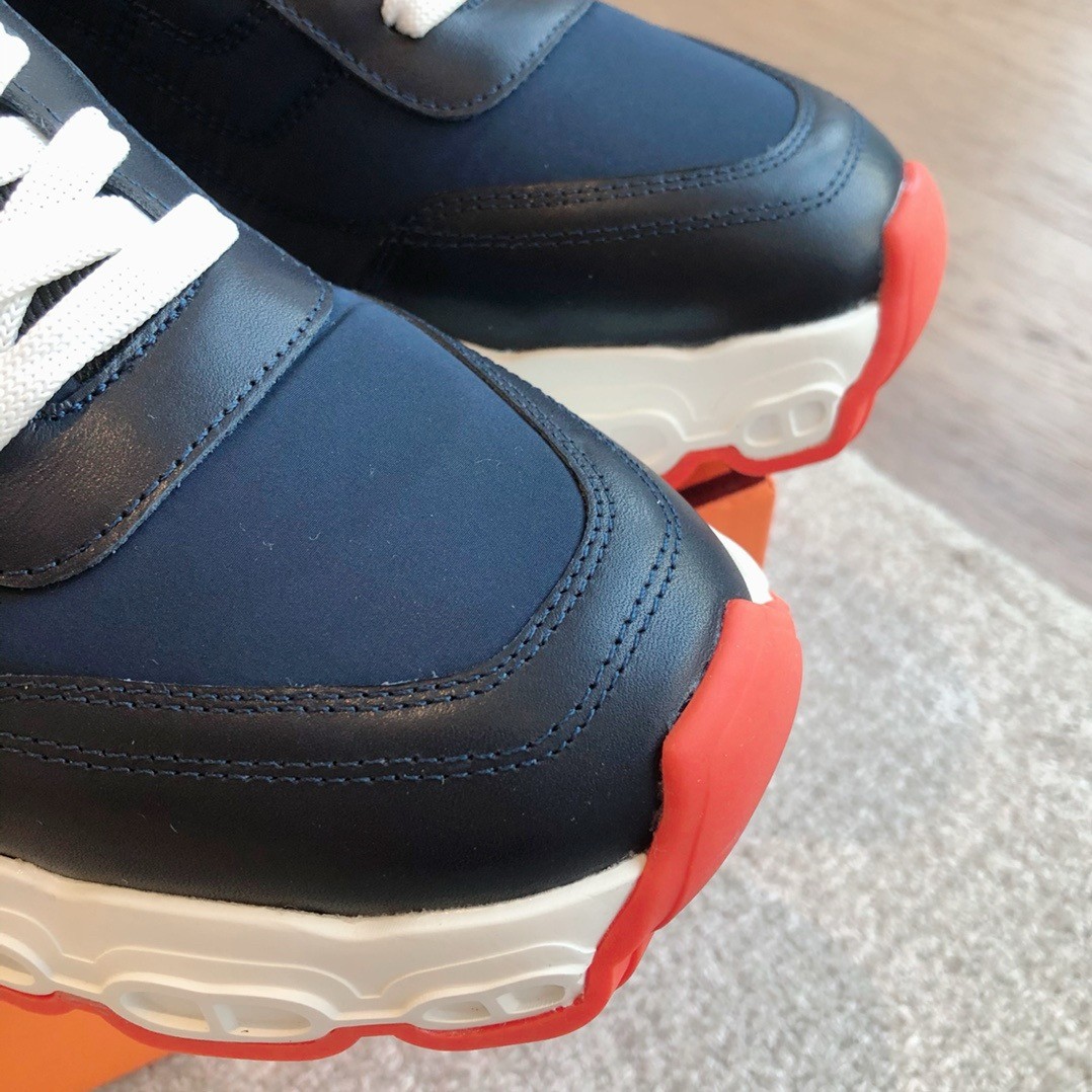 Hermes Men's Impulse Sneakers in Navy Fabric and Leather