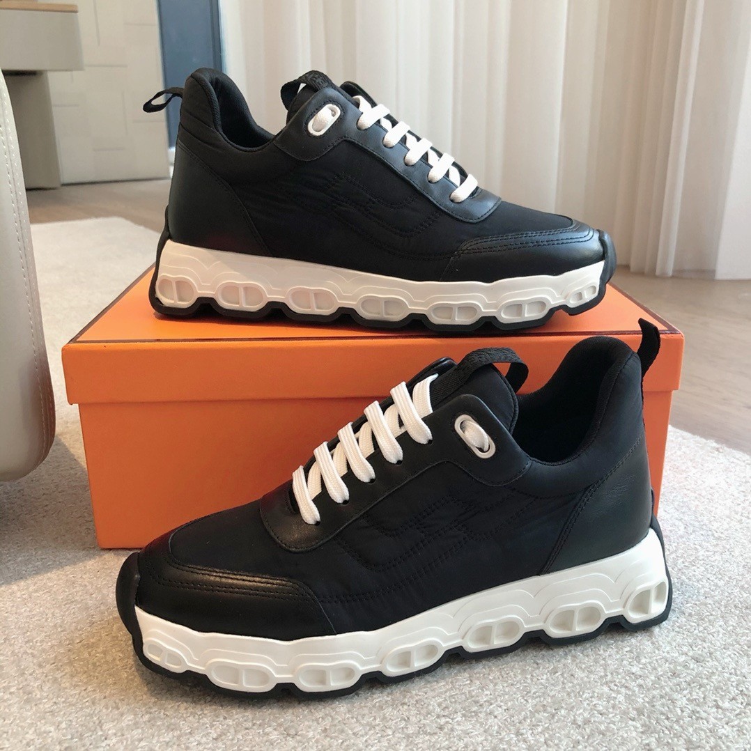 Hermes Men's Impulse Sneakers in Black Fabric and Leather