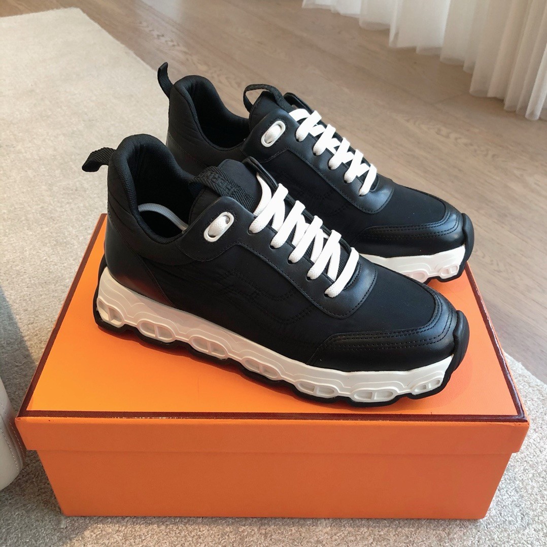 Hermes Men's Impulse Sneakers in Black Fabric and Leather