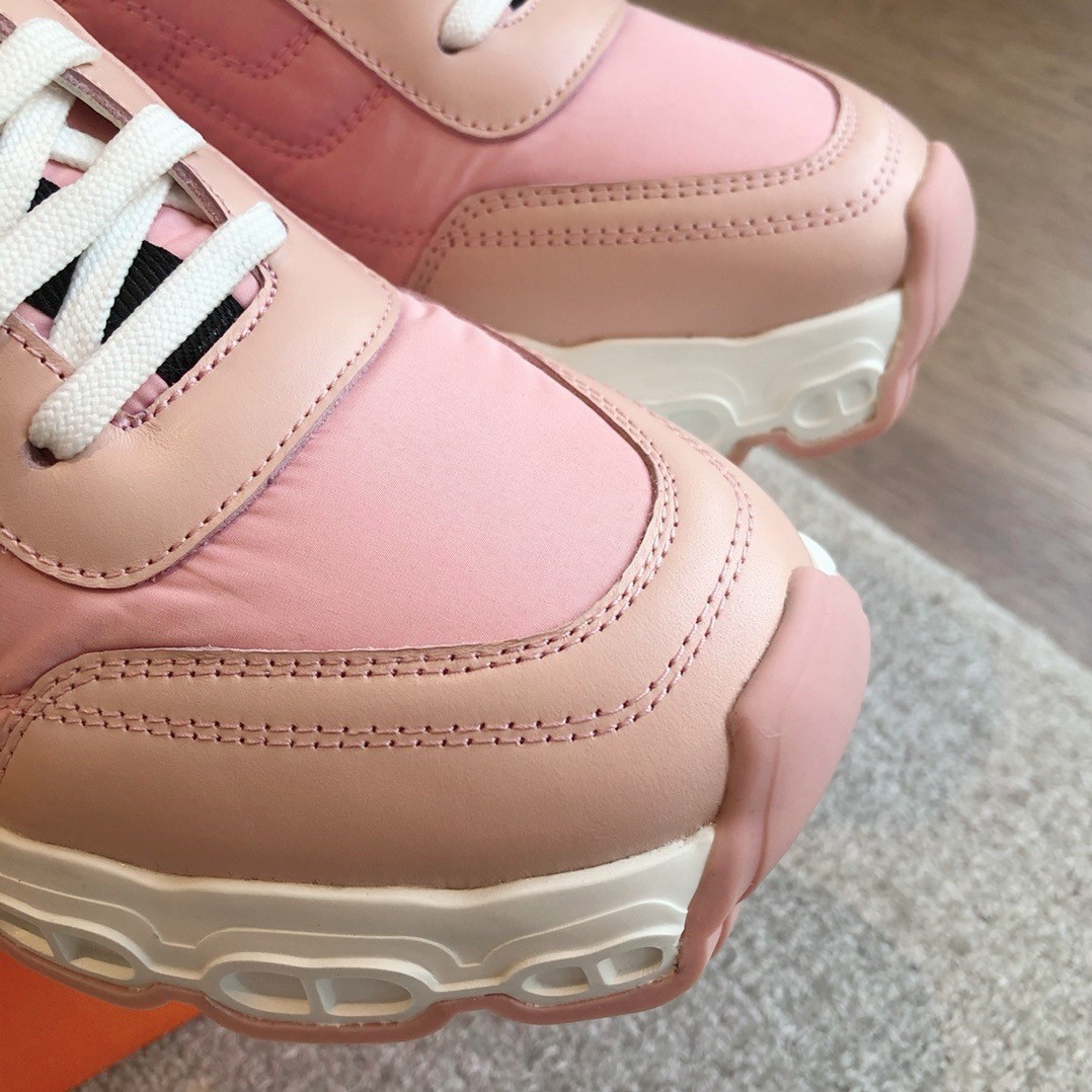 Hermes Women's Impulse Sneakers in Pink Fabric and Leather