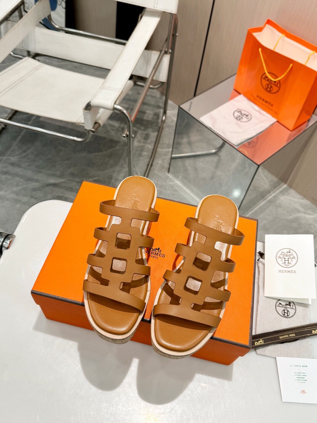 Hermes Isabella 30 Sandals in Brown Calfskin