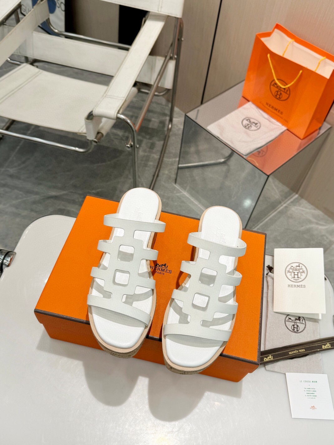 Hermes Isabella 30 Sandals in White Calfskin