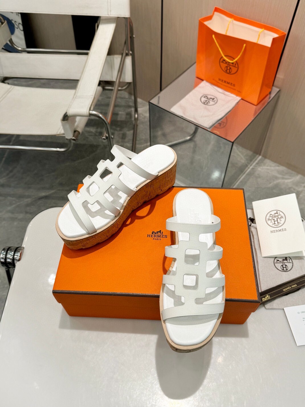 Hermes Isabella 30 Sandals in White Calfskin