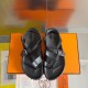 Hermes Inboard Sandals in Black Leather and Ribbon