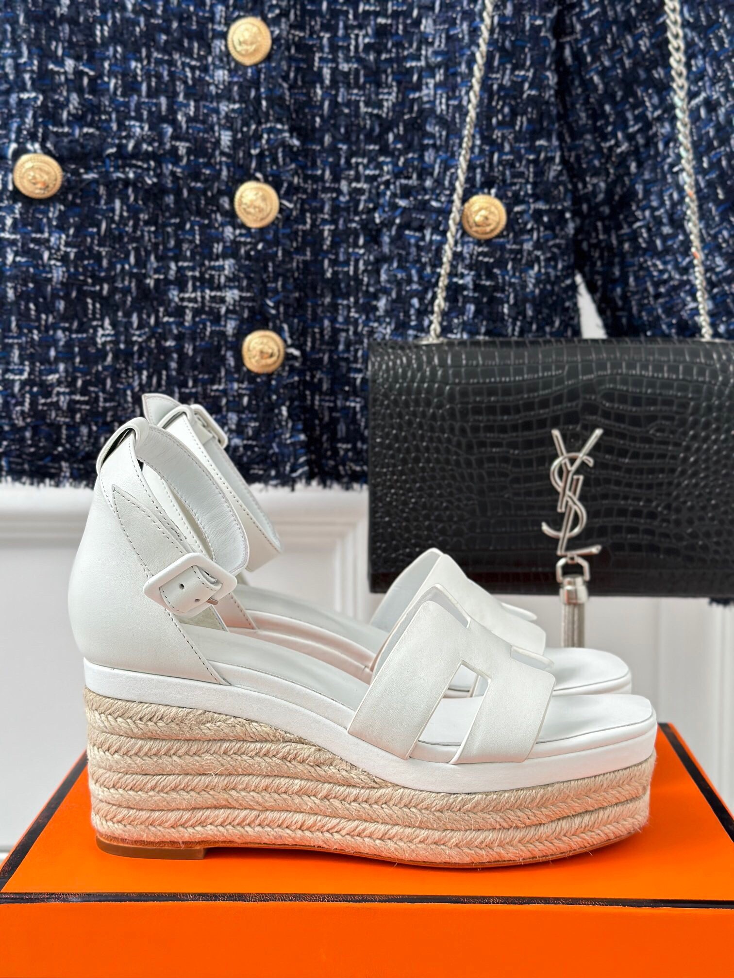 Hermes Elda Espadrilles in White Leather