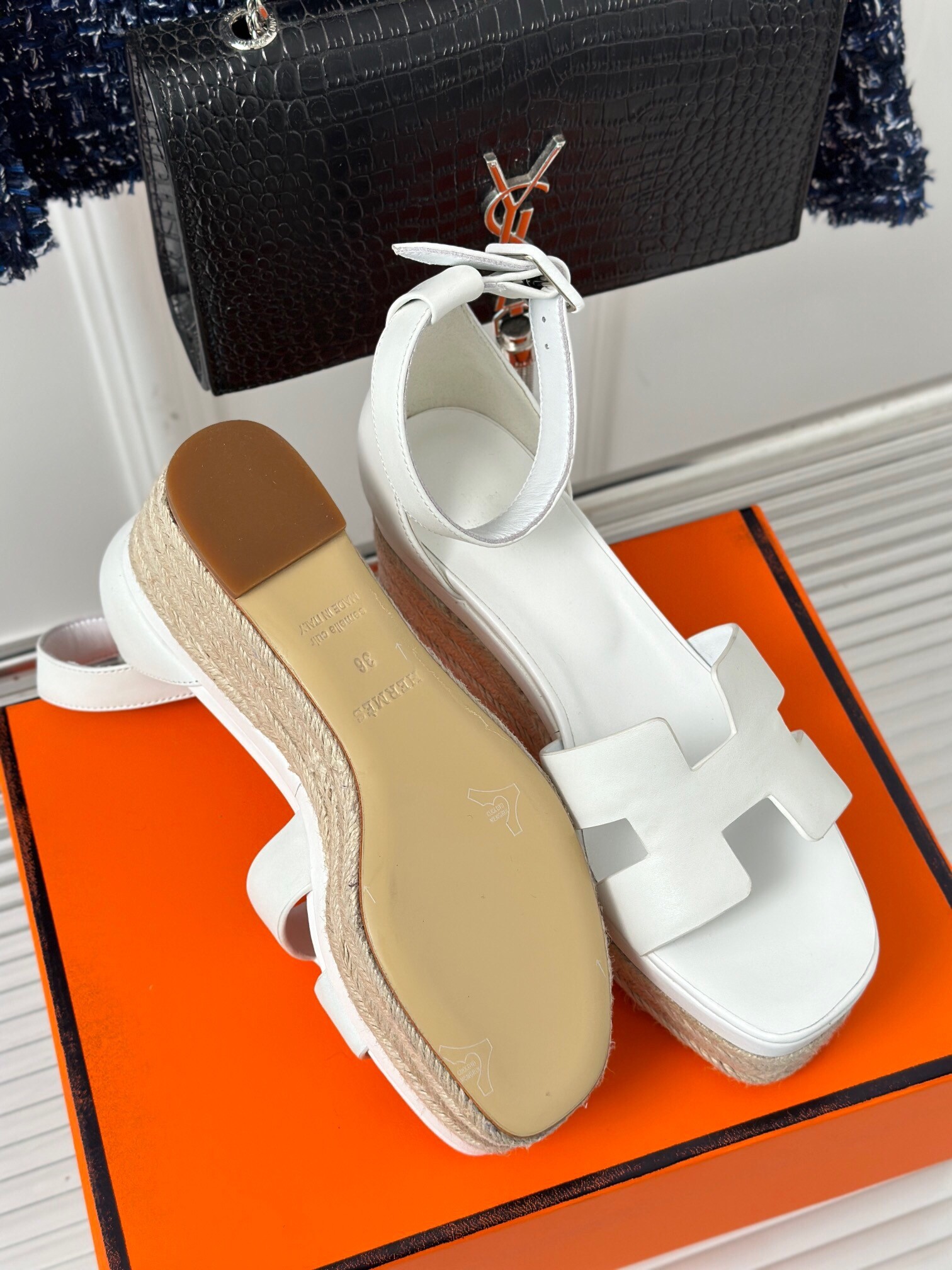 Hermes Elda Espadrilles in White Leather