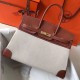 Hermes Canvas Birkin 35cm Bag With Brown Leather