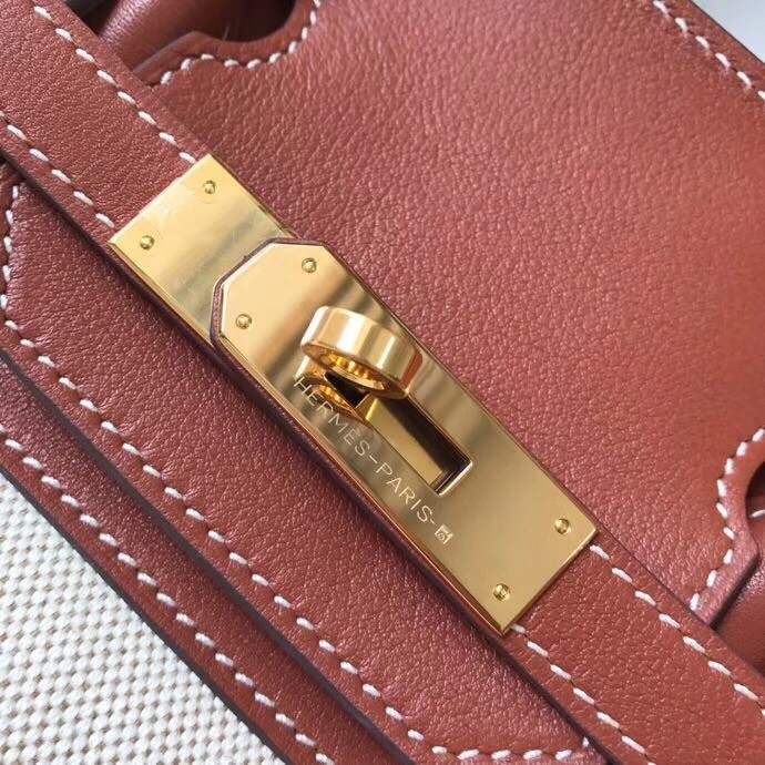 Hermes Canvas Birkin 35cm Bag With Brown Leather