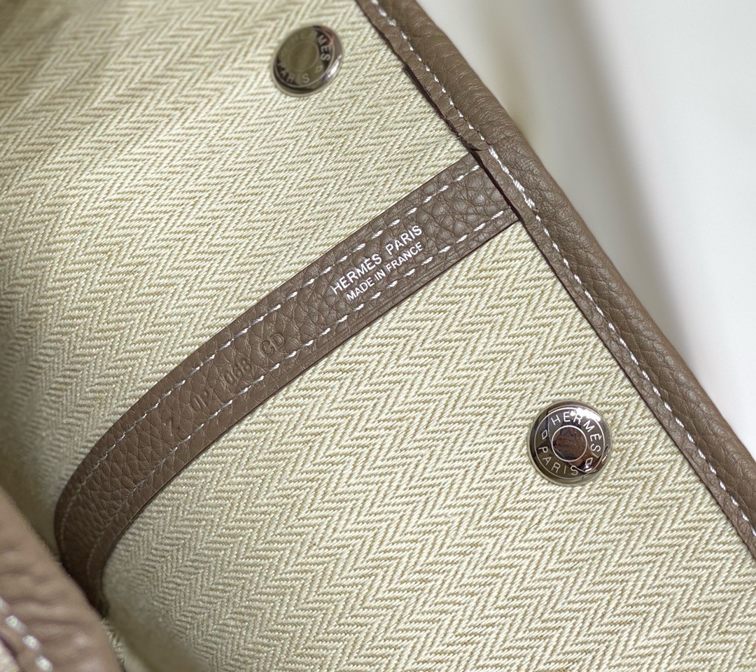 Hermes Garden Party 30cm Bag in Toile and Taupe Leather