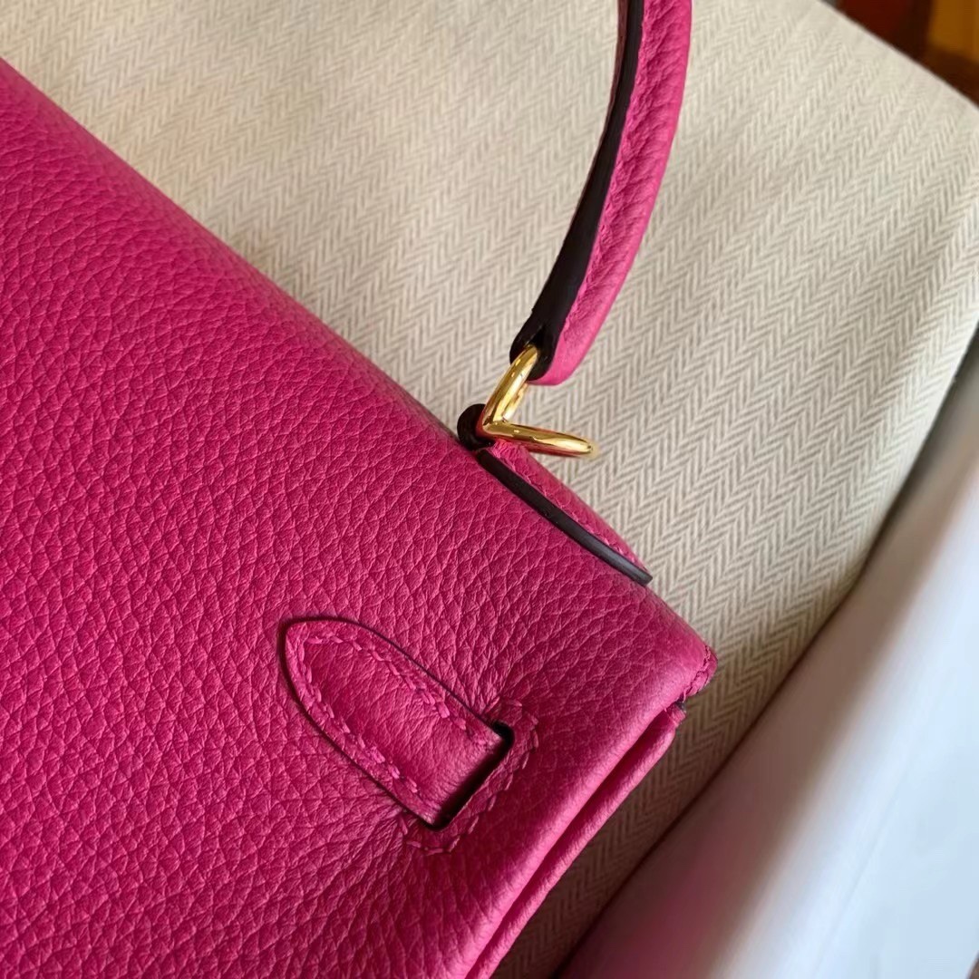 Hermes Kelly Retourne 25 Handmade Bag In Rose Purple Clemence Leather