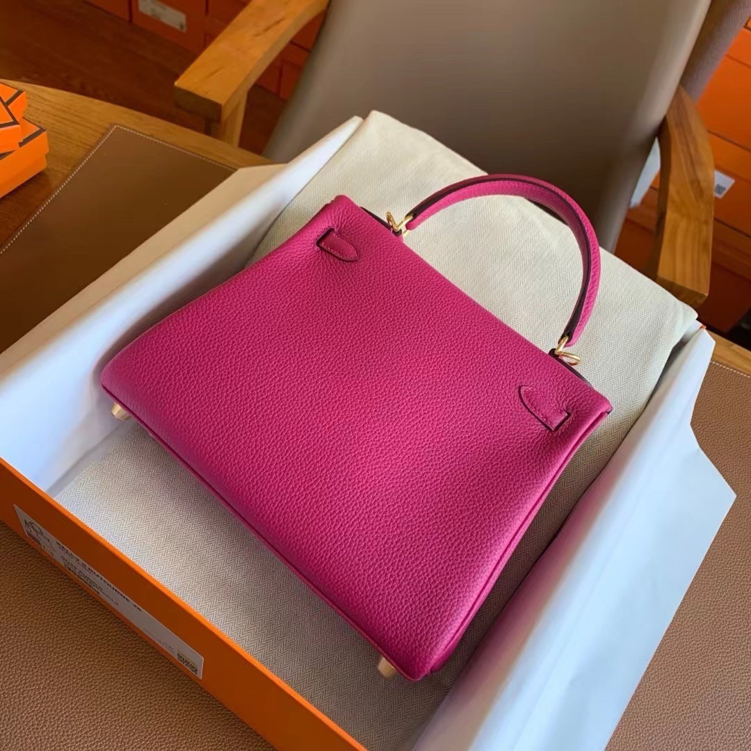 Hermes Kelly Retourne 25 Handmade Bag In Rose Purple Clemence Leather