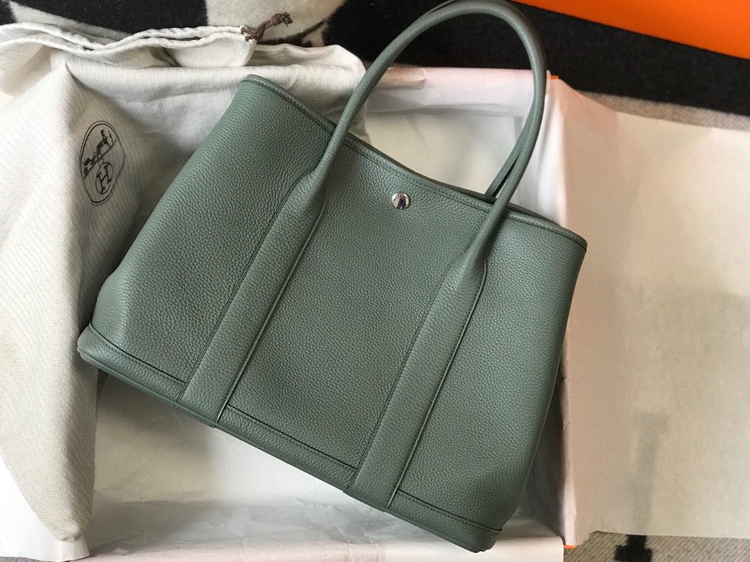 Hermes Garden Party 36 Bag In Vert Amanda Clemence Leather