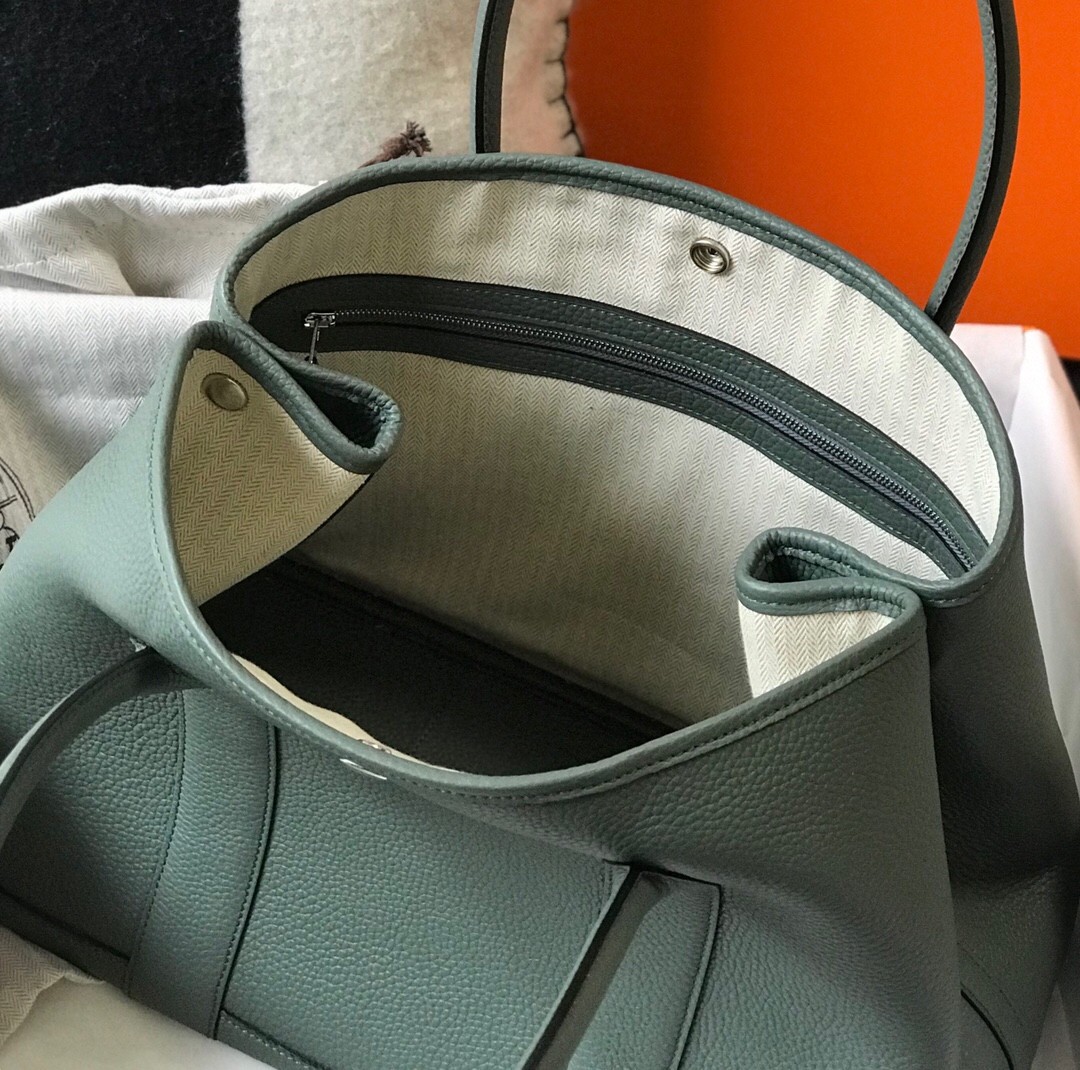 Hermes Garden Party 36 Bag In Vert Amanda Clemence Leather