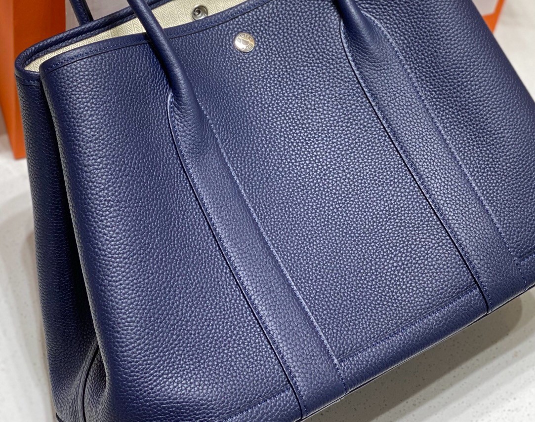 Hermes Garden Party 36 Bag In Blue Saphir Clemence Leather