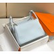 Hermes Lindy 26cm Bag In Blue Brume Clemence Leather GHW