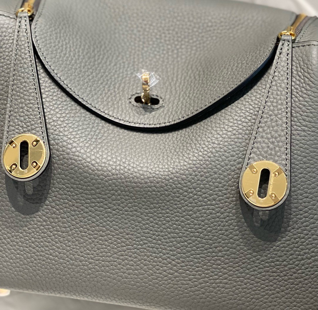 Hermes Lindy 26cm Bag In Gris Meyer Clemence Leather GHW