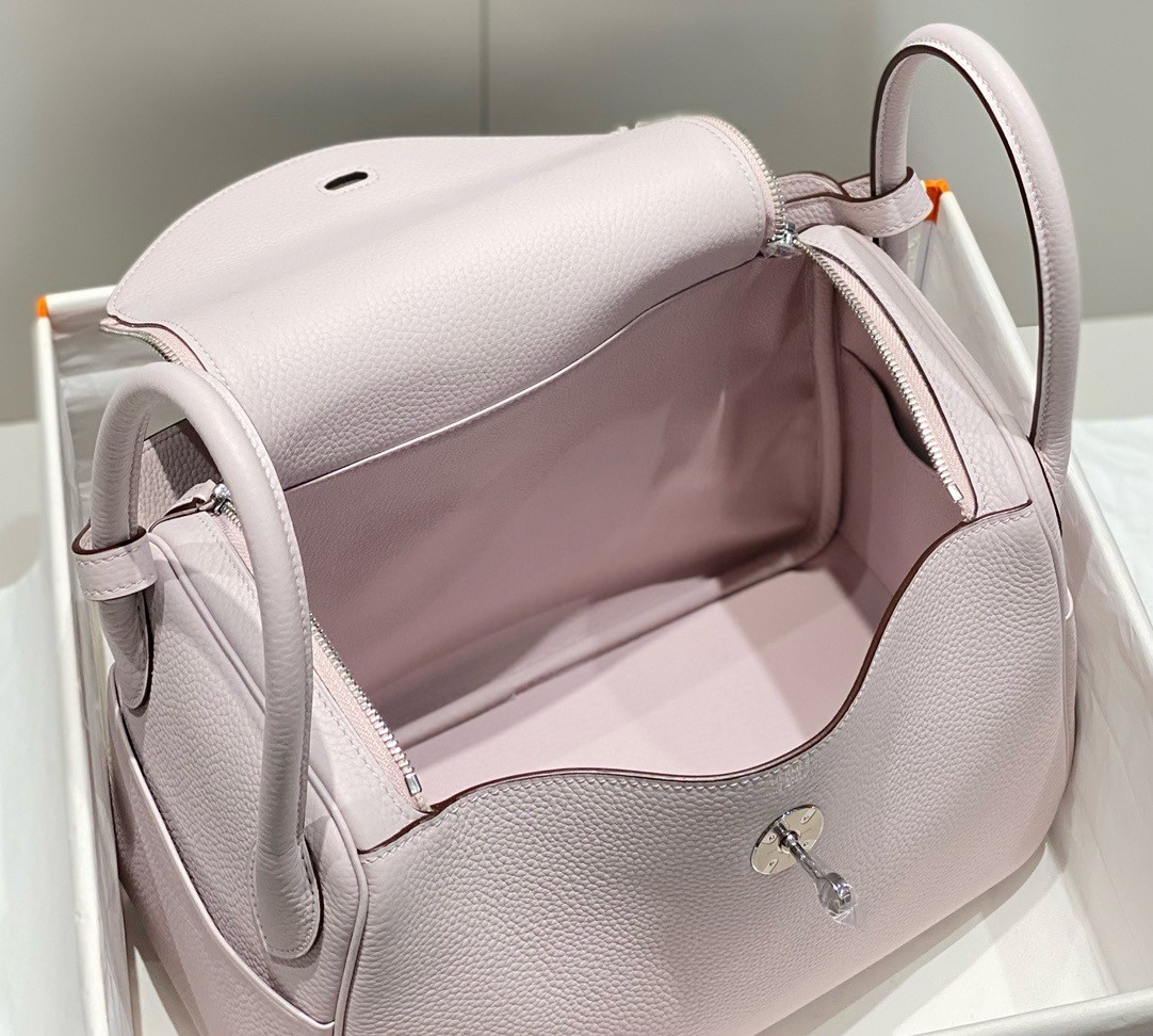Hermes Lindy 30cm Bag In Mauve Pale Clemence Leather PHW