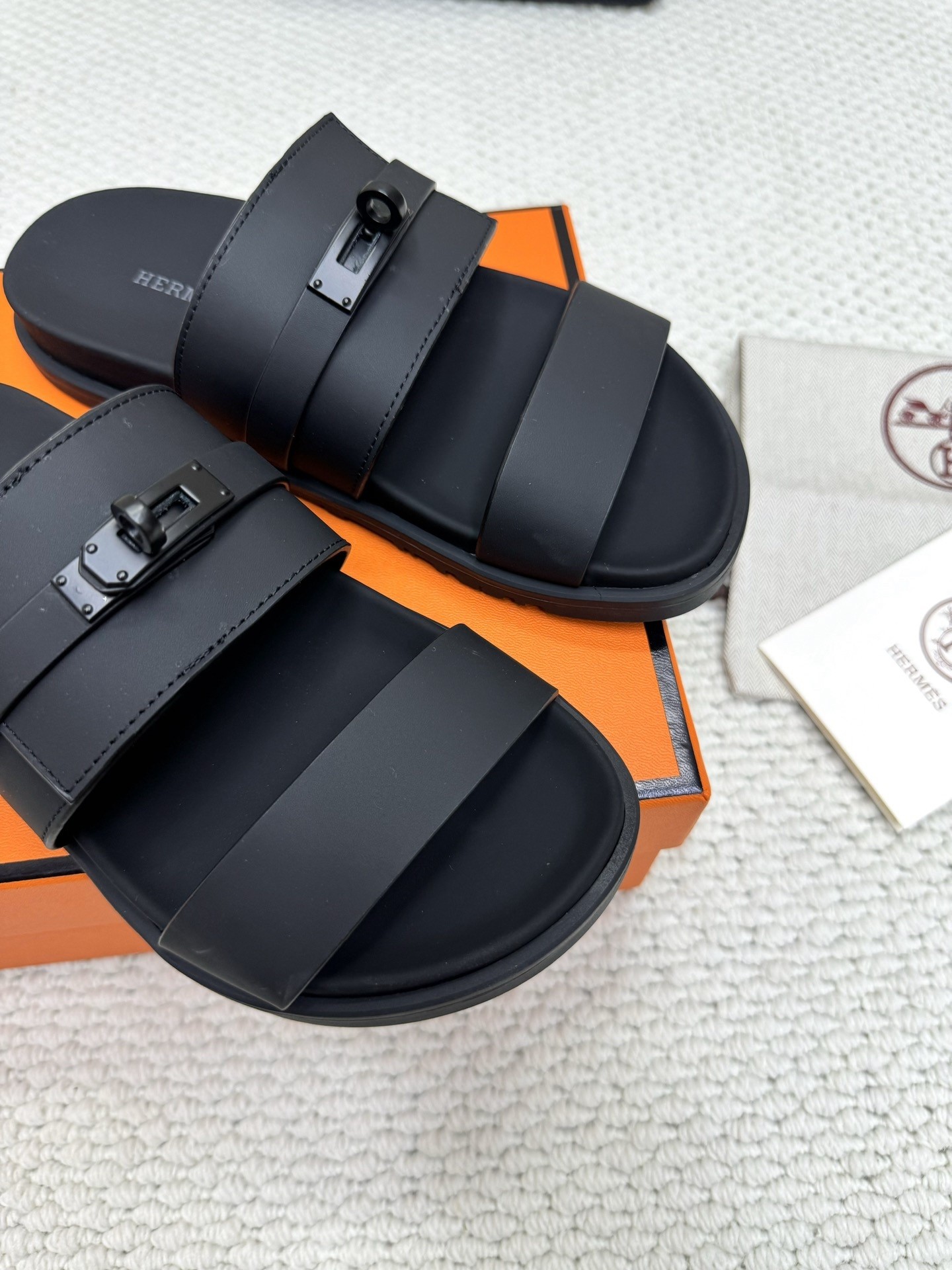 Hermes Men's Jackson Sandal in Black Calfskin