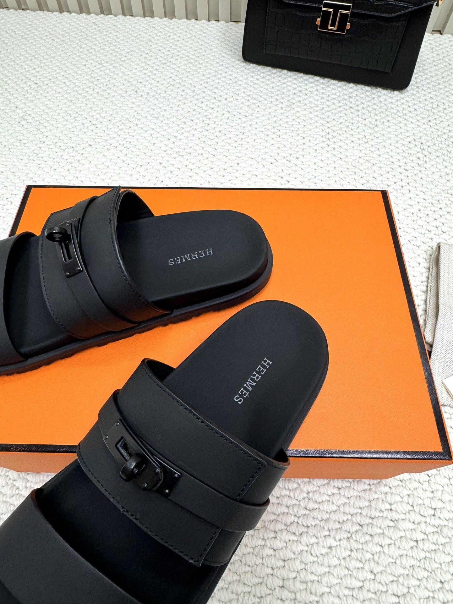 Hermes Men's Jackson Sandal in Black Calfskin
