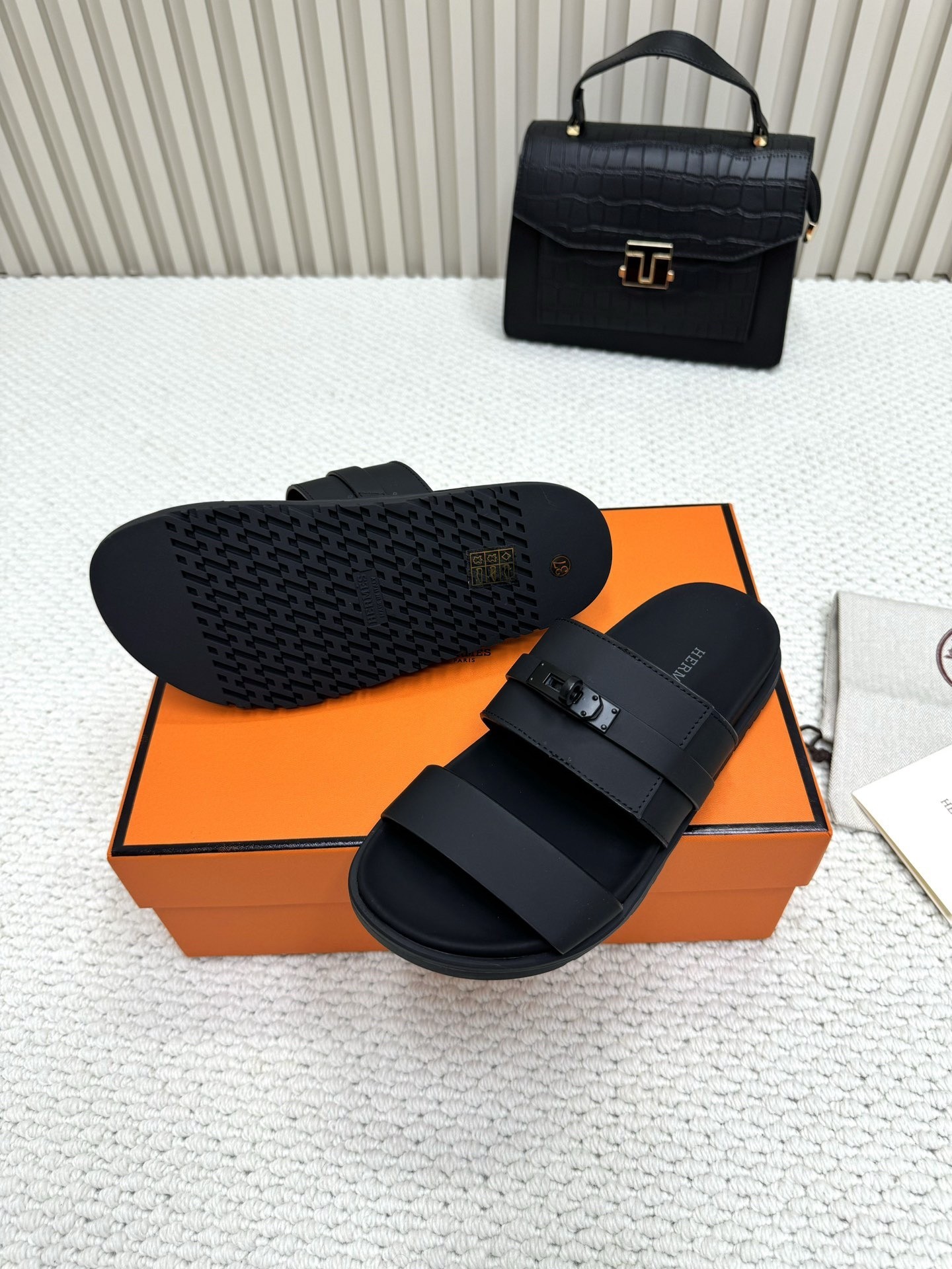 Hermes Men's Jackson Sandal in Black Calfskin