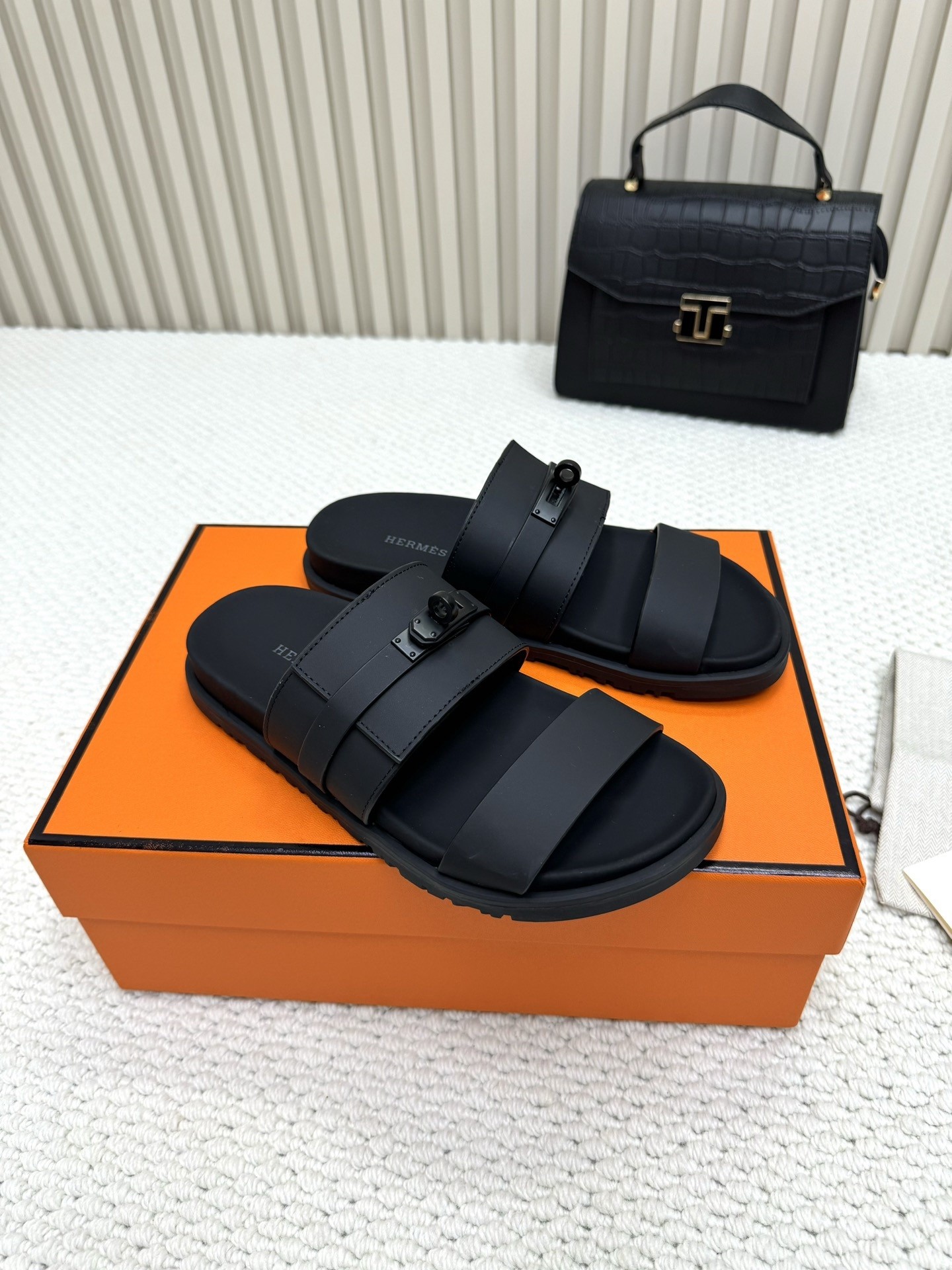 Hermes Men's Jackson Sandal in Black Calfskin