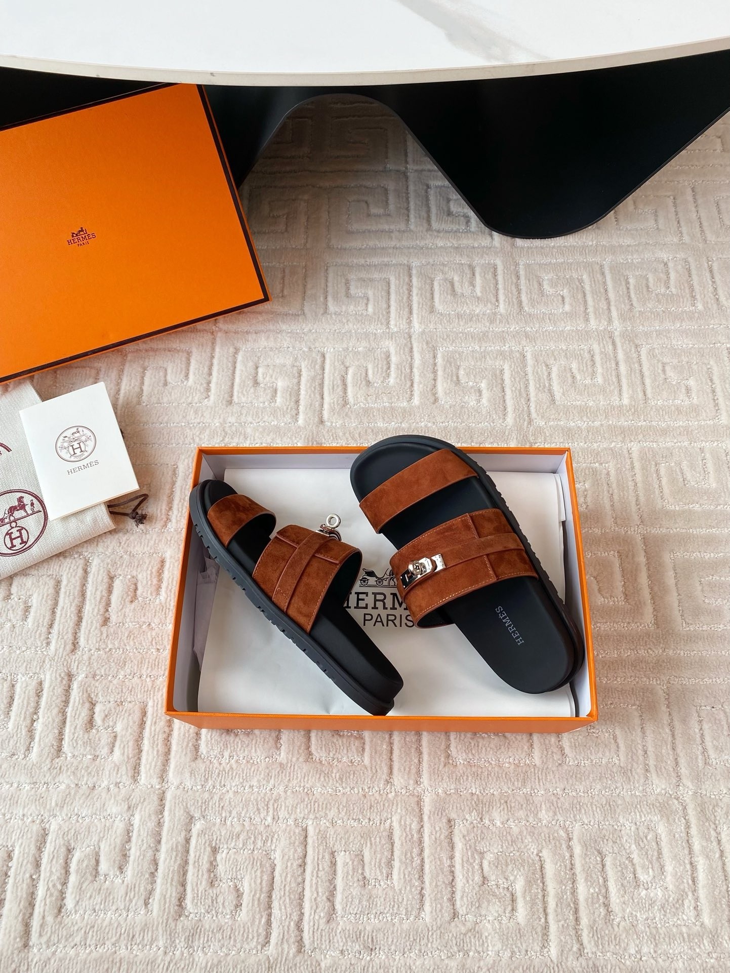 Hermes Men's Jackson Sandal in Brown Suede Leather